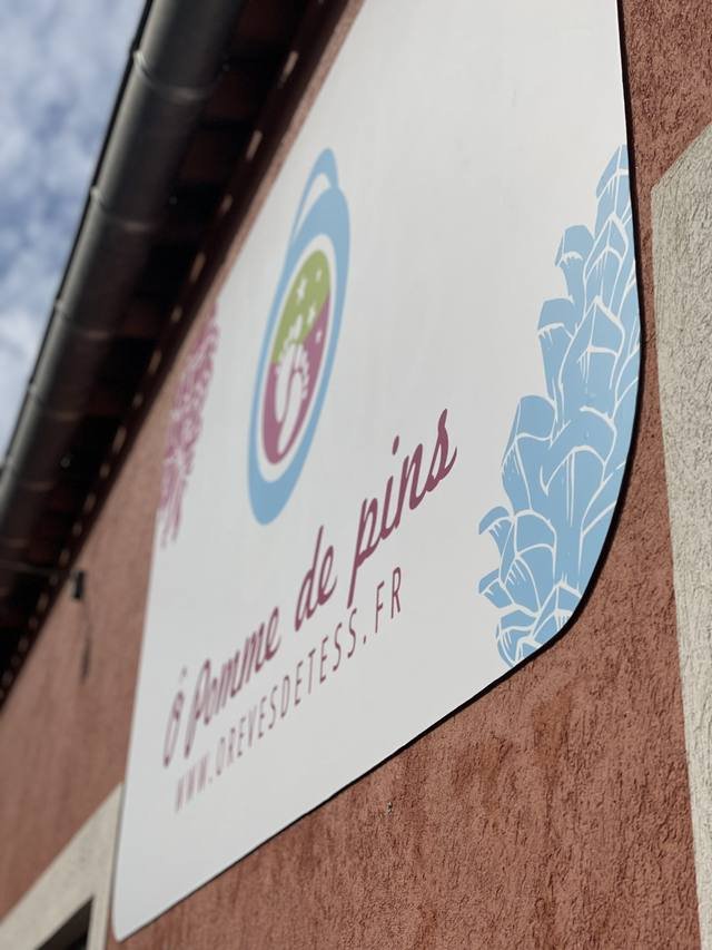 Enseigne & signalétique — Pomme de Pins : vitrophanie decorative vitrine enfants