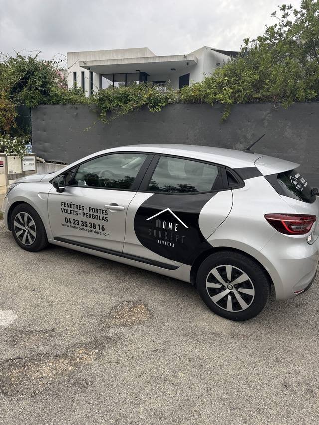 Marquage véhicule — Home Concept Riviera : marquage clio renault societe renovation