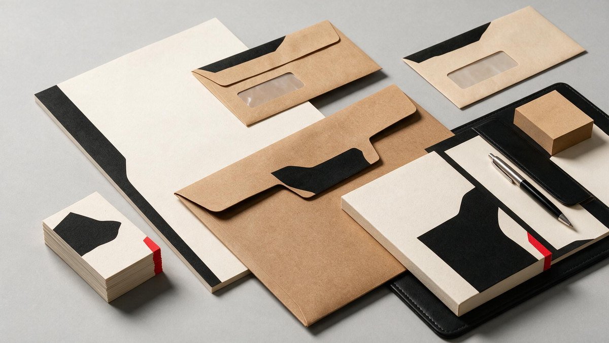 Ensemble de papeterie d'entreprise : cartes de visite, papier à en-tête, enveloppes et pochette
